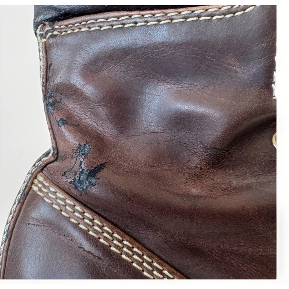 Vintage 90s Y2K SODA Brown Faux Chunky Platform Distressed Lace up moto boot 6.5 - Picture 3 of 13